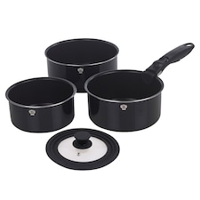 Aluminium Induction Stackable Space Saving Pots Frying Pan Set Detachable Handle | Black | Aquamarine - 3 Pcs Frying Pans
