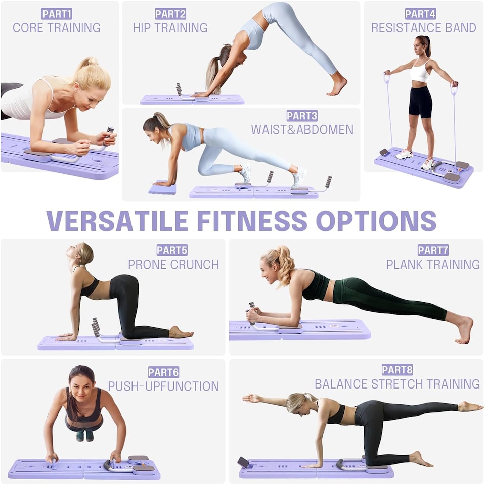 image 1 of Upgraded Foldable Pilates Machine with Resistance Bands