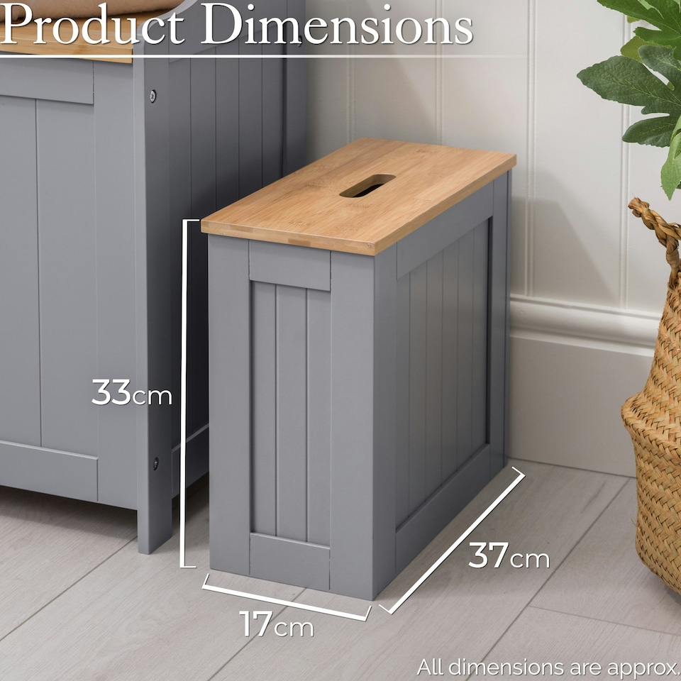 image 1 of Christow Bathroom Tidy Box Grey Bamboo Toilet Roll Cleaning Bottle Storage Unit