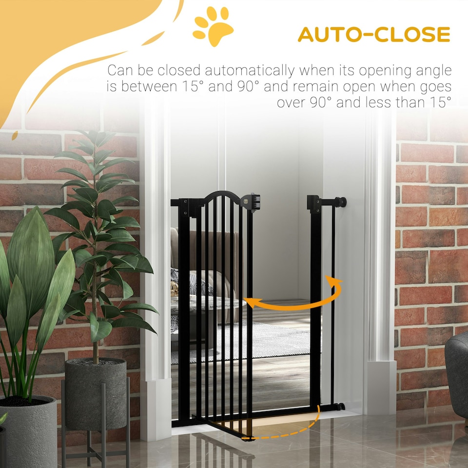 image 1 of PawHut 74-80cm Adjustable Metal Pet Gate Safety Barrier w/ Auto-Close Black