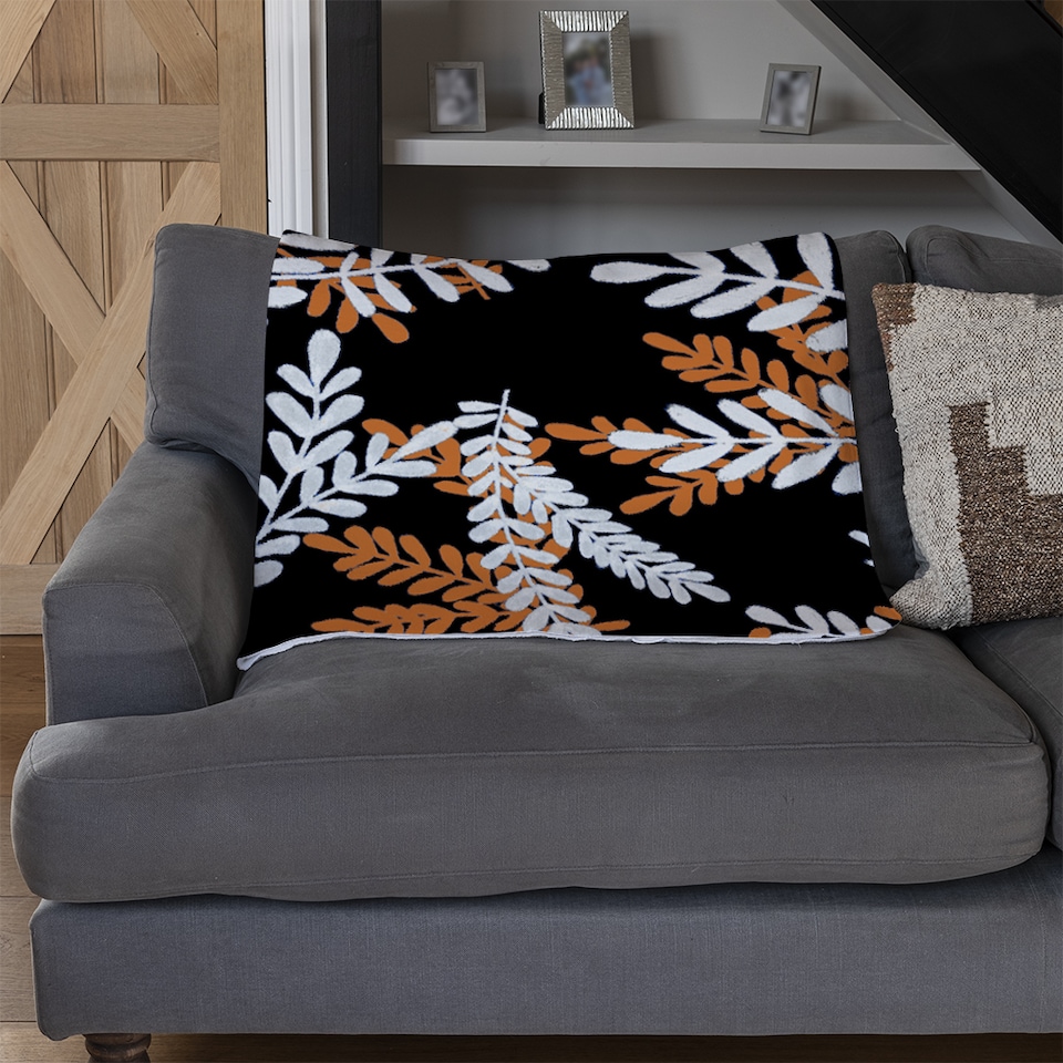 image 1 of White & Orange Olive Leaves Blanket | Multi
