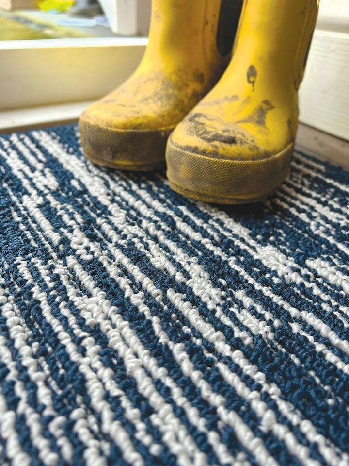 image 1 of My Stain Resistant Mat Broken Stripe Navy 67x200