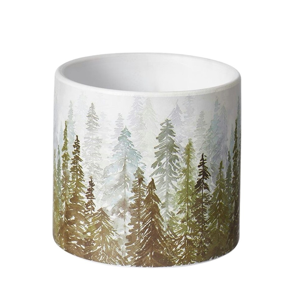 image 1 of Ceramic Indoor Forest Fir Tree Print Plant Pot - H10.5cm