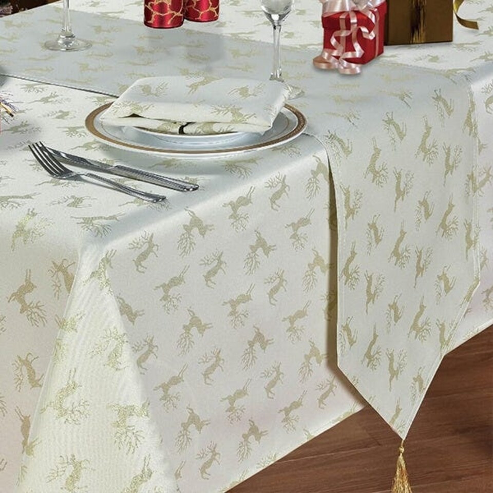 Le Chateau Cream Reindeer 33cm x 178cm Table Runner
