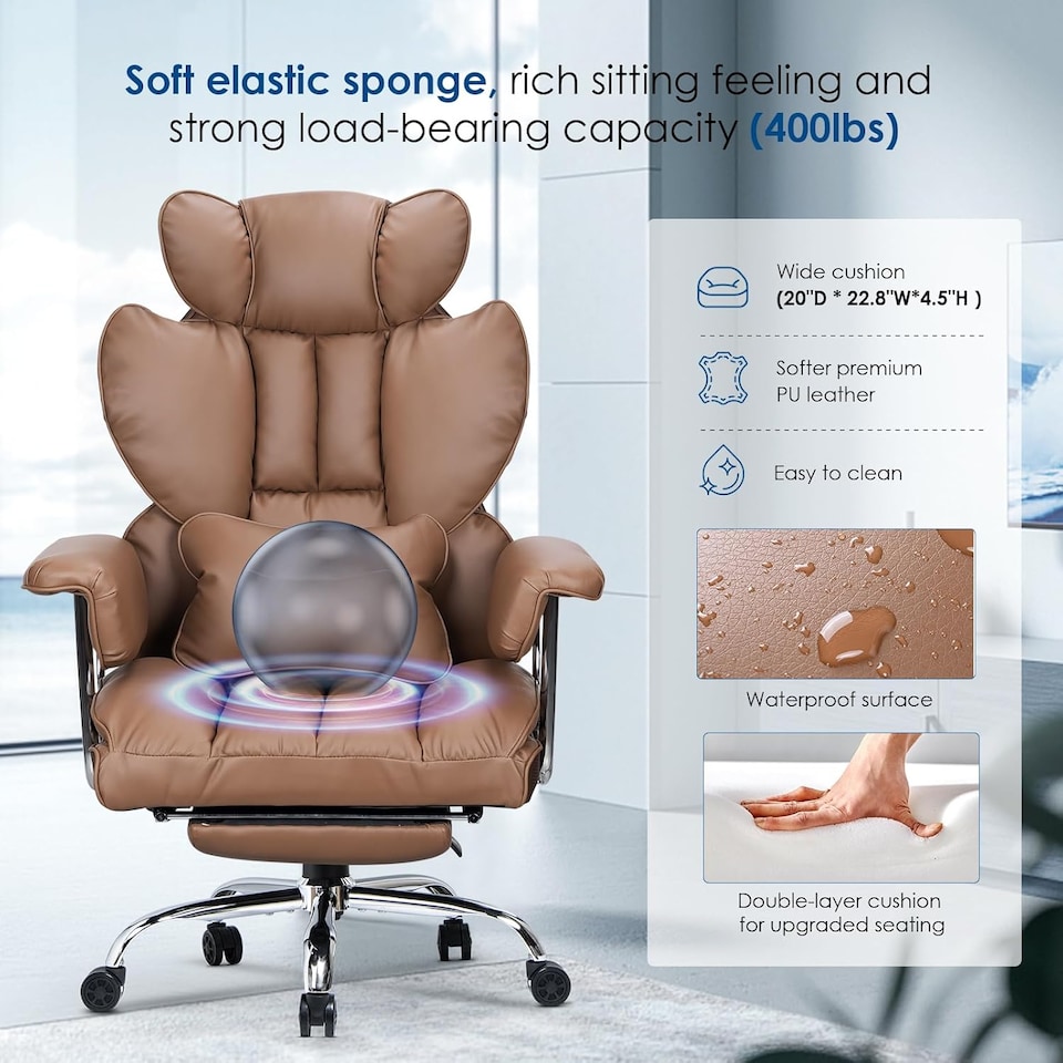 image 1 of Rattantree Ergonomic High Back Leather Office Chair with Footrest