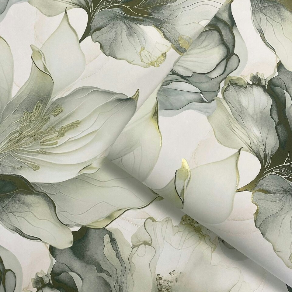 image 1 of Muriva Elysian Floral Wallpaper - Green/Gold - 10m x 0.5m Green
