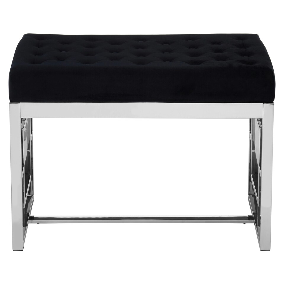 image 1 of Interiors by Premier Black Velvet Tufted Bench With Silver Stainless Steel Frame, Contemporary Button Tufted Accent Bench Black