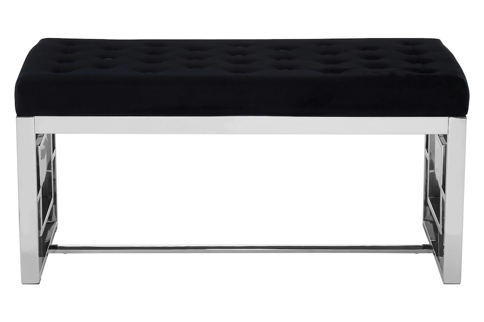 image 1 of Orsina Black Velvet Tufted Bench With Silver Stainless Steel Frame, Contemporary Button Tufted Accent Bench