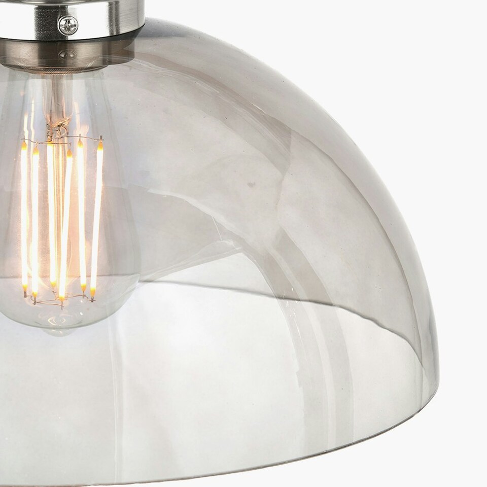 image 1 of Antique Silver Metal and Smoked Glass Dome Pendant Grey | W30xD30xH120cm