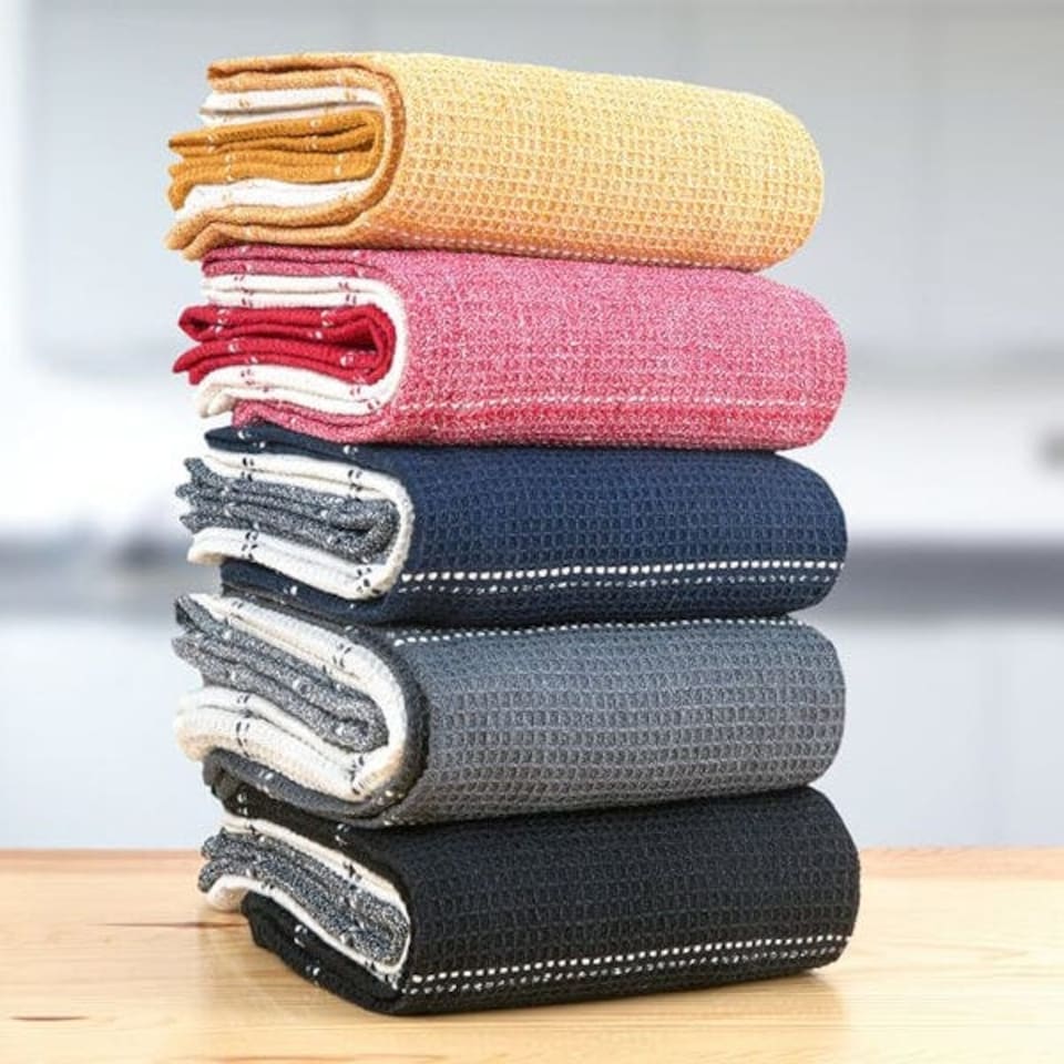 image 1 of Le Chateau Waffle Pack Of 3 Tea Towels Ochre