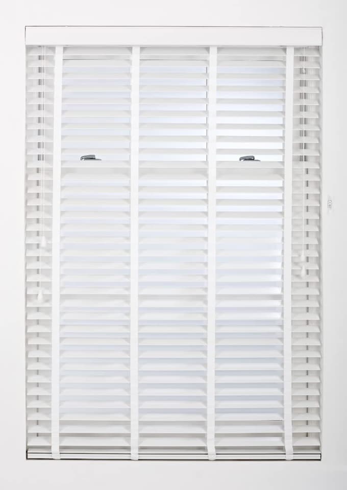 image 1 of Faux Wood Venetian Blind with Tape 230cm Wide x 150cm Drop | 50mm Slat | White | White