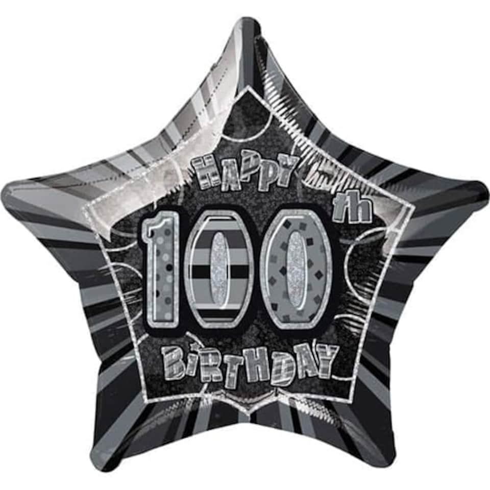 Black Glitz Age 100 Happy Birthday Prismatic Foil Helium Balloon 51cm / 20 in