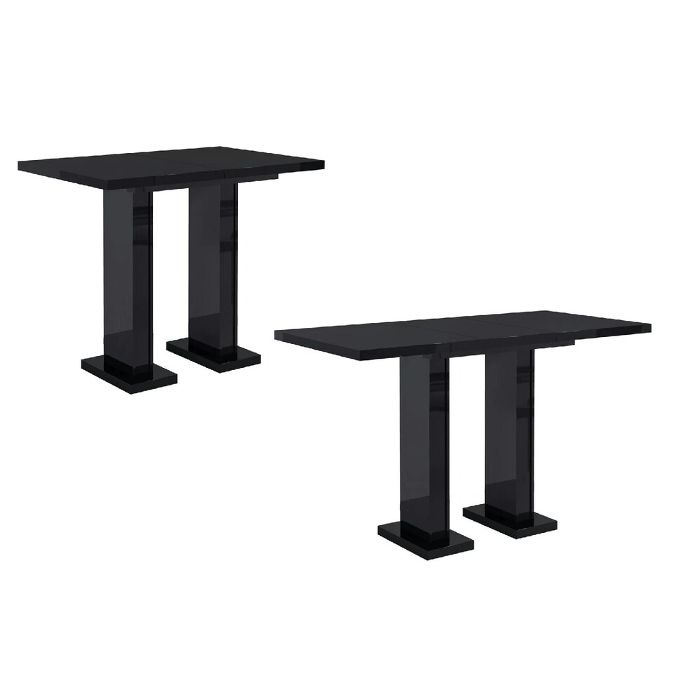 image 1 of Compact Dining Table Extendable 120-160cm Black Gloss Extending Top Pillar Pedestal Leg 6-8 Seater - Gia Pro