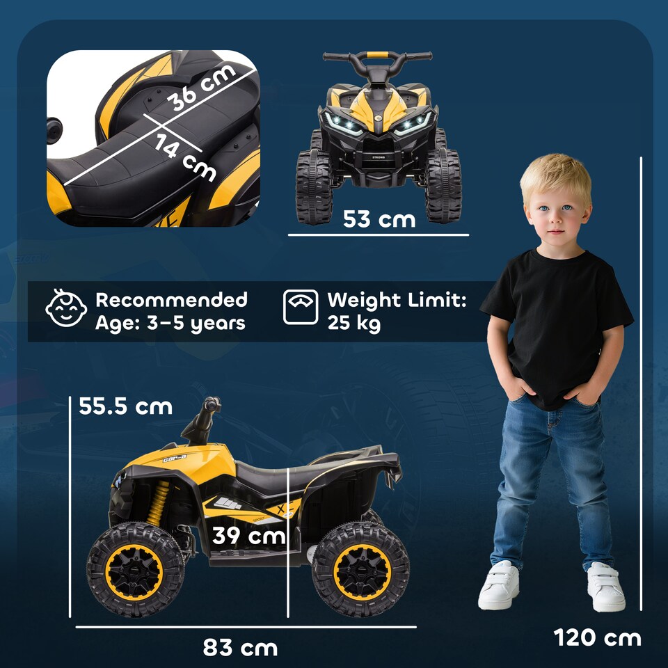 image 1 of HOMCOM 12V Electric Quad Bikes for Kids Ride On Car ATV Toy for 3-5 Years Yellow