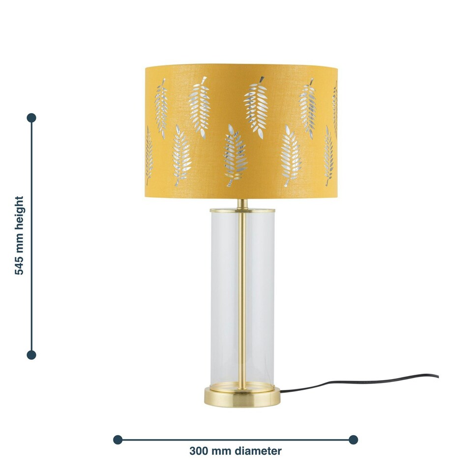 image 1 of Aura - Satin Brass Table Lamp with Ochre Fern Cut Out Silver Shade Bronze | Yellow
