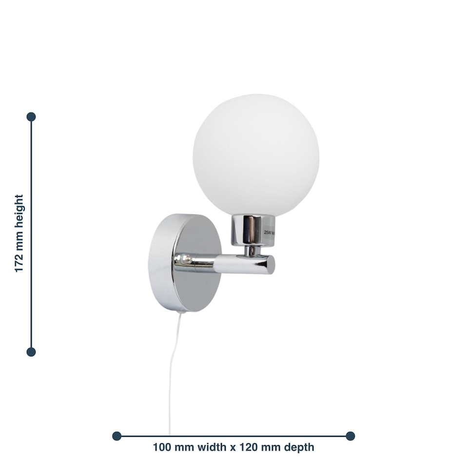 image 1 of Pair of Polished Chrome IP44 Bathroom Globe Wall Light With Pull Cord Switch | Chrome | 2