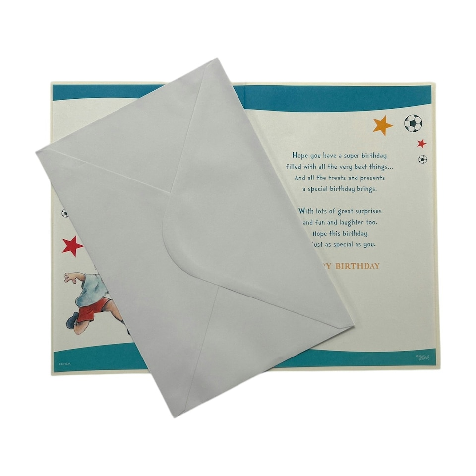 image 1 of Nephew Age 5 Juvenile Boy Playing Football Birthday Card with Badge