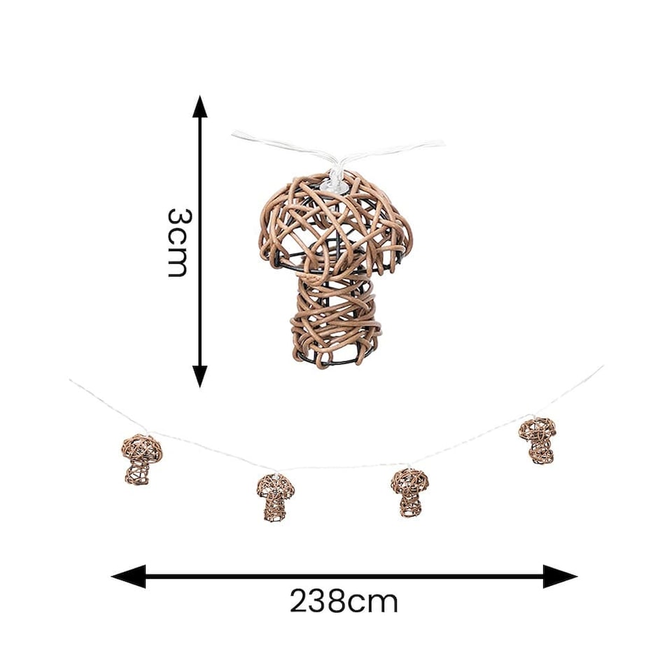 image 1 of ValueLights 10 x Battery Operated Outdoor Mushroom Rattan Garden String Lights