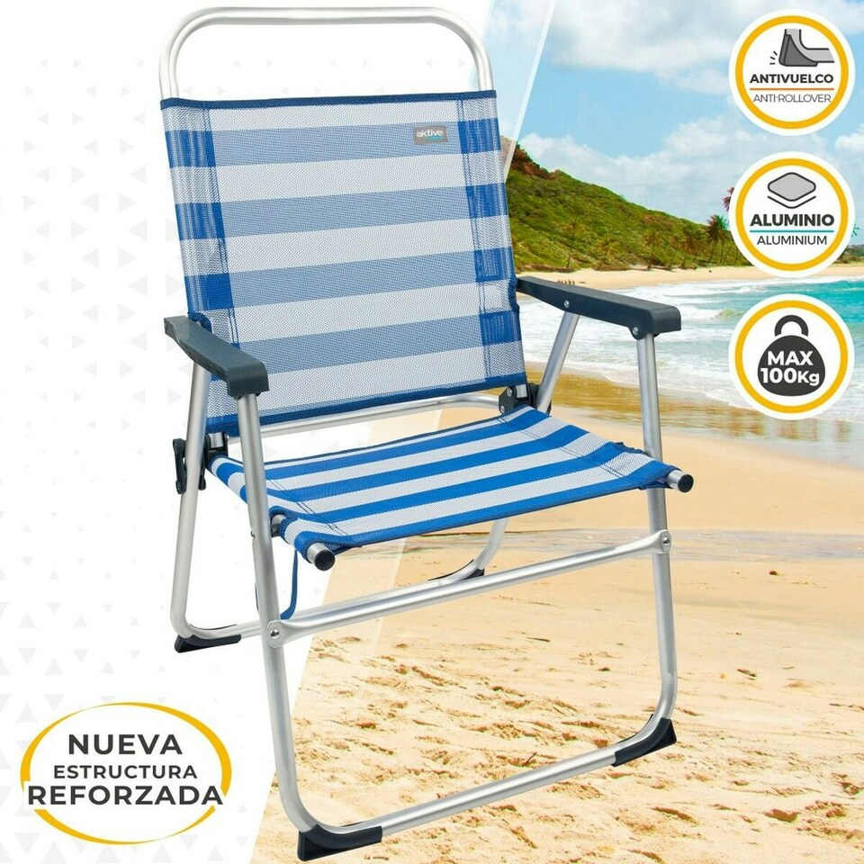image 1 of Beach Chair Aktive Blue White 48 x 88 x 50 cm Aluminium Foldable (4 Units) N/A