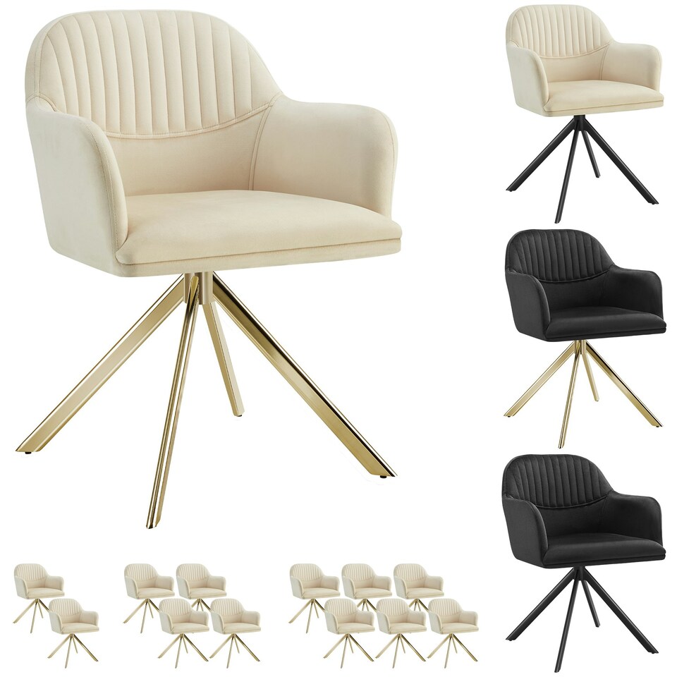 image 1 of Lounge Armchair Living Room Accent Chair 360 Swivel Slim Steel Legs Velvet Fabric - Set of 6 Cream | Cream/Black