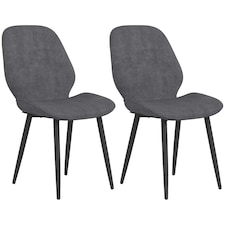 HOMCOM Dining Chairs Set of 2 Upholstered Kitchen Chairs w/ Metal Legs Grey