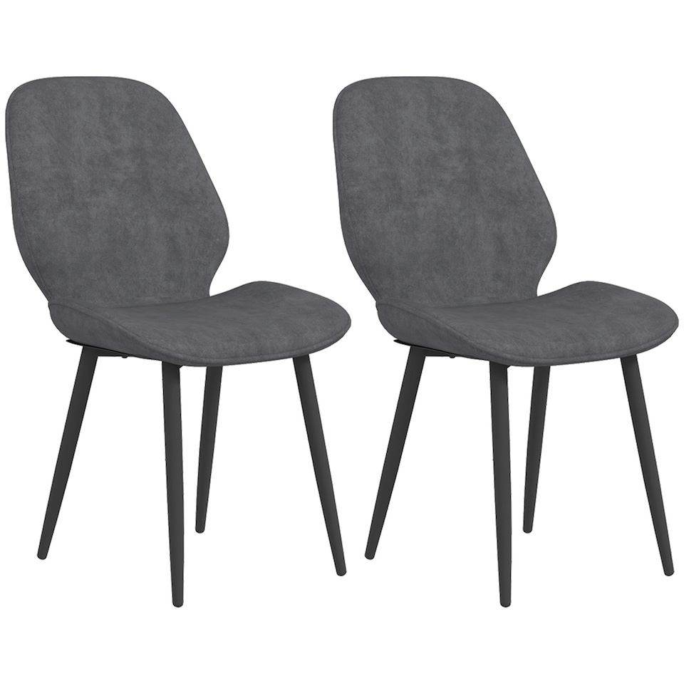 image 1 of HOMCOM Dining Chairs Set of 2 Upholstered Kitchen Chairs w/ Metal Legs Grey