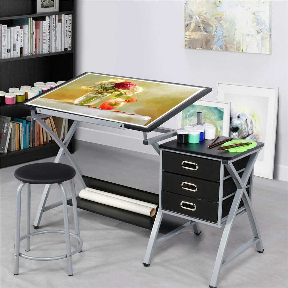 image 1 of Yaheetech Adjustable Drafting Table Grey