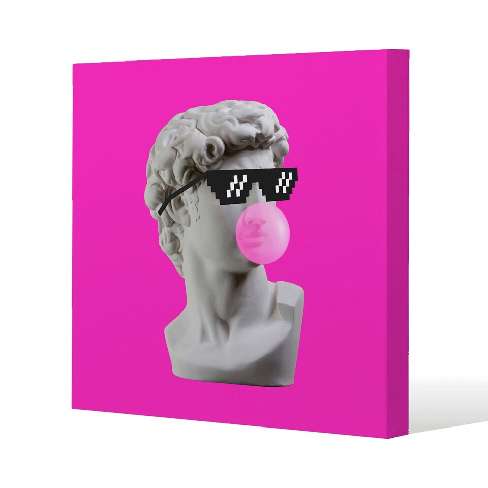 image 1 of Plaster statue,  David's head in pixel glasses (Canvas Print)