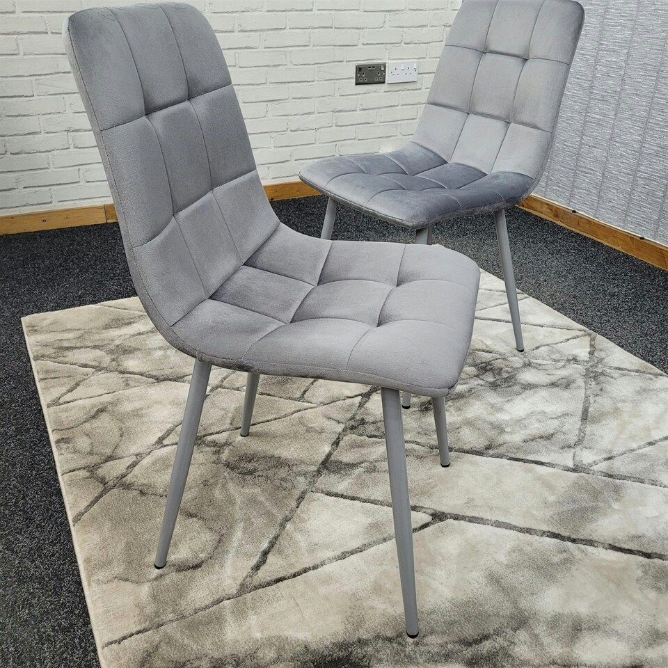 image 1 of Dining Chairs Set of 2 Grey Velvet Kitchen Chairs Grey