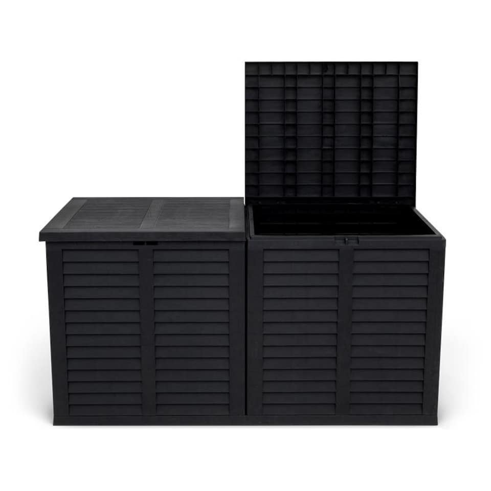 image 1 of XXL 750L Garden Storage Box, Black - 155x66x80 cm, Double Lid, Weatherproof