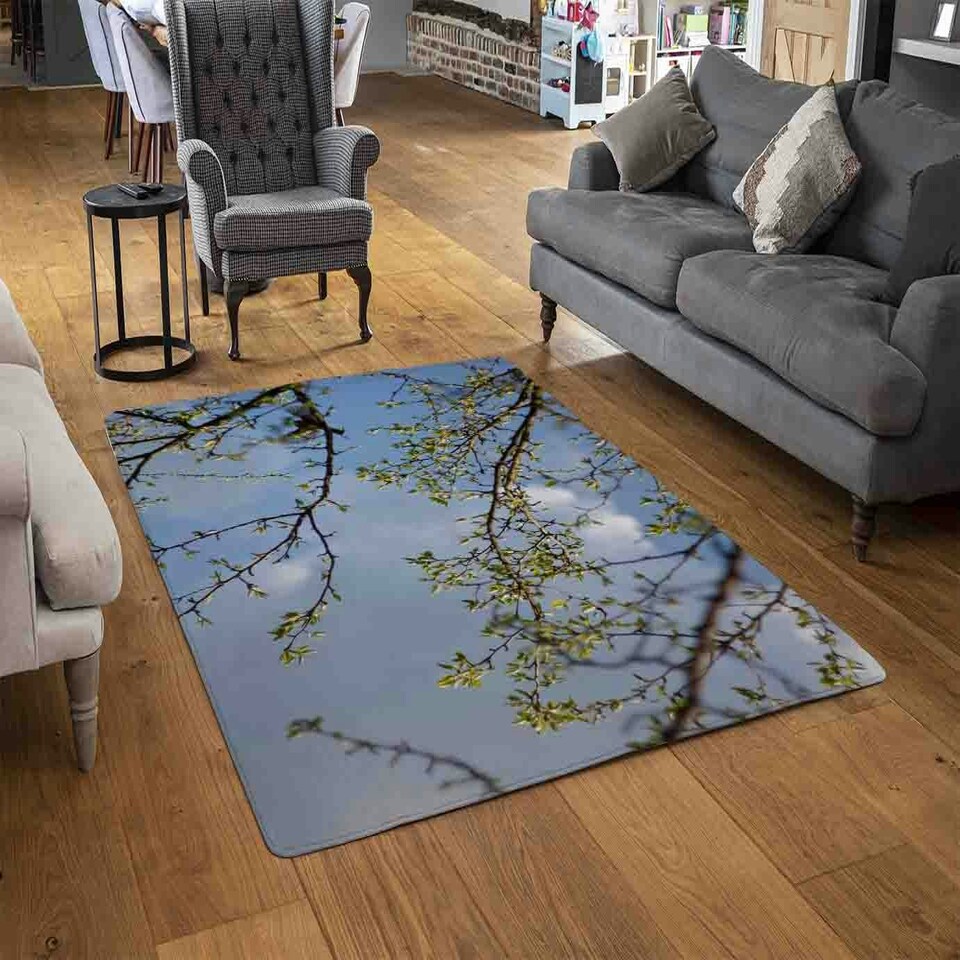 image 1 of Tree Branches & Sky Rug Blue | S