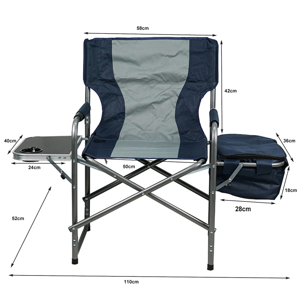 image 1 of Gr8 Garden Folding Directors Camping Chair Portable Seat with Side Table Storage Cooler Bag