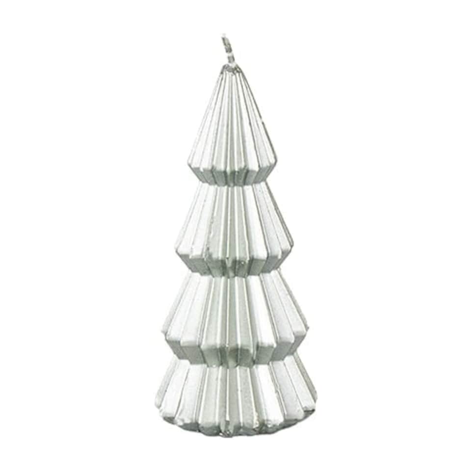 Metallic Silver Christmas Tree Candle 17cm
