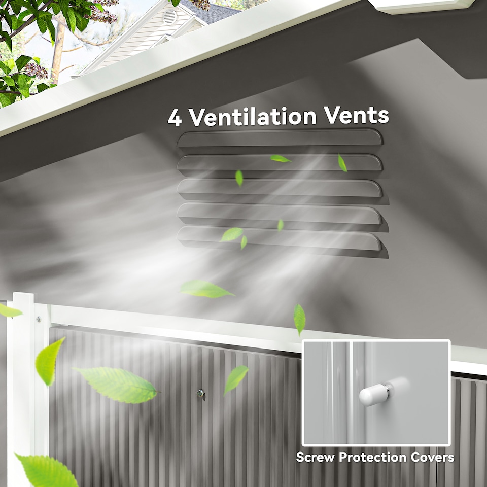 image 1 of Outsunny 7.7 x 5.7ft Metal Garden Shed with Ventilation Slots and Sliding Doors, Galvanised Outdoor Tool Storage House, Light Grey