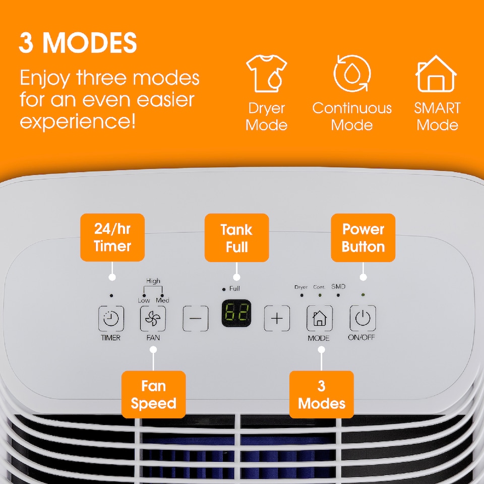 image 1 of Abode White Dehumidifier 16 Litre/Day Clothes Dryer LED Display ADH1601