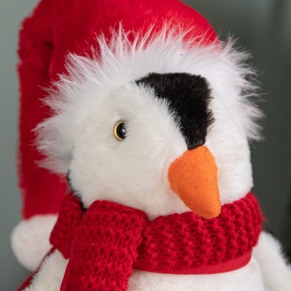 image 1 of 40cm Soft Cuddly Puppa Penguin Christmas Decoration with Santa Hat
