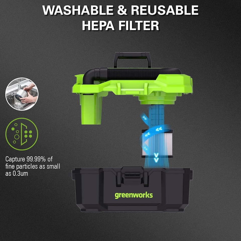 image 1 of Greenworks 24V Cordless Wet/Dry Vacuum Cleaner Excludes Battery and Charger