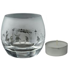 Animo Glass Engraved Tealight Holder Small Nativity