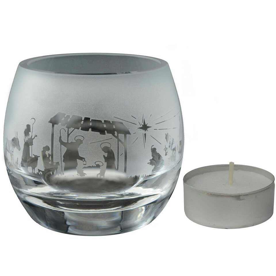 Animo Glass Engraved Tealight Holder Small Nativity