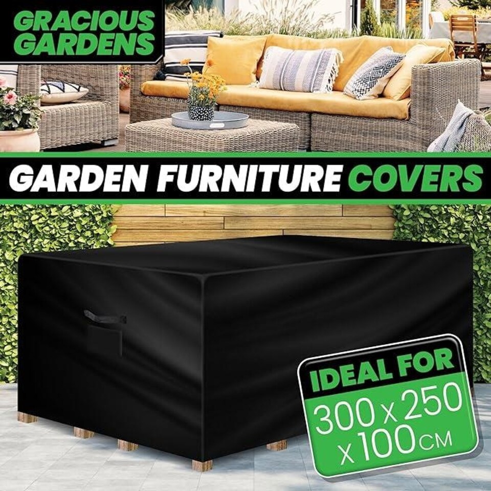 image 1 of Gracious Gardens Rectangular 300x250x100cm Waterproof Garden Furniture Cover | Black | Black | 300x250x100cm | 1