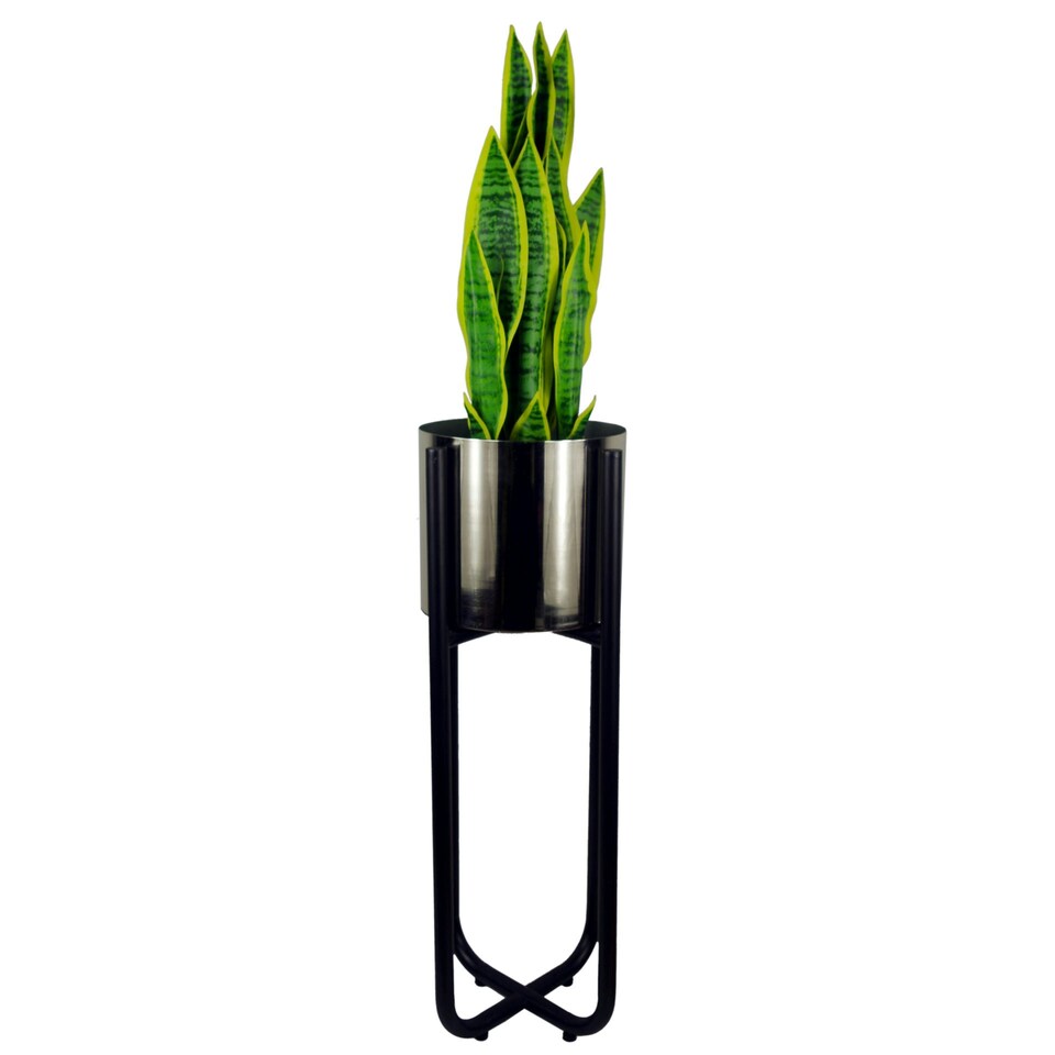 image 1 of Metal Planter Stand Gold Black Metal Plant Pot 62cm x 18cm Leaf Design UK Botanik Gold