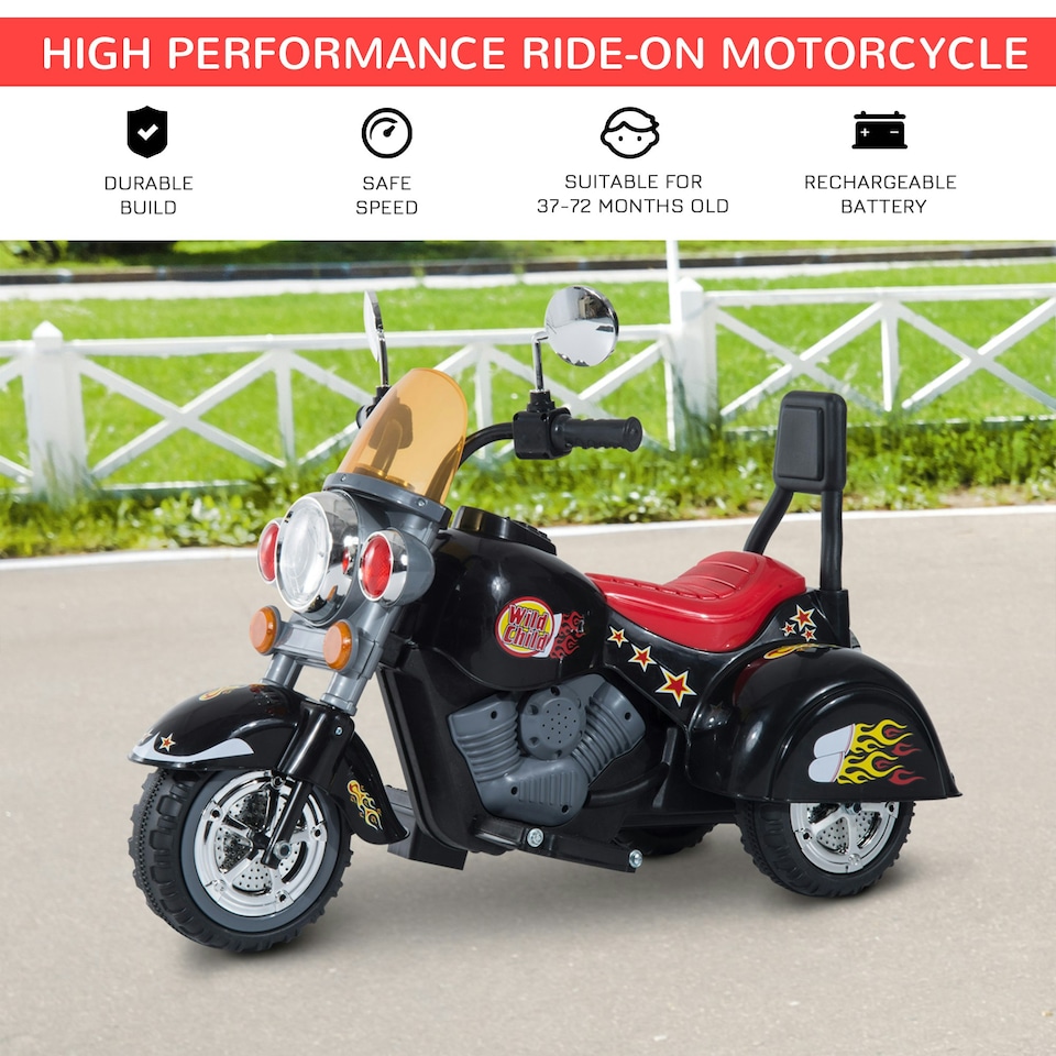 image 1 of HOMCOM 6V Kids Electric Motorbike Child Ride On Toy w/ Lights Sound Black