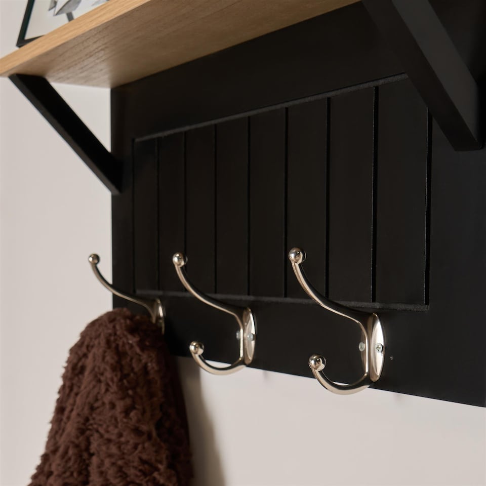 image 1 of OHS Wall Shelf Coat Rack Wood Effect Floating Display Unit