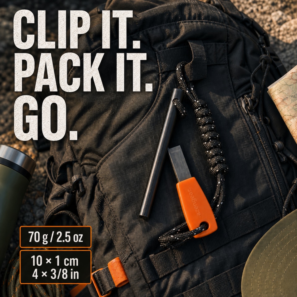 image 1 of aZengear Survival Flint and Steel Fire Starter Kit, Ferro Rod for Camping, Bushcraft