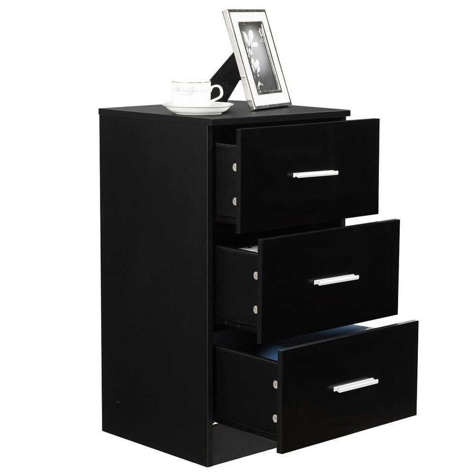 image 1 of COSTWAY NightStand 3-Drawer Chest Storage Organizer Black | Black