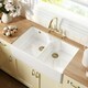 image 3 of Fireclay Double Bowl Stepped Weir Butler Sink Bundle - 895mm with Wastes & Bridge Lever Tap - Brushed Brass by Balterley