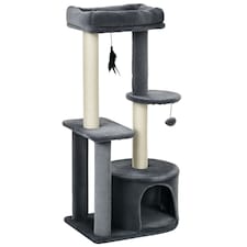 PawHut 100cm Cat Tower Condo with House Sisal Scratching Post Perches Grey