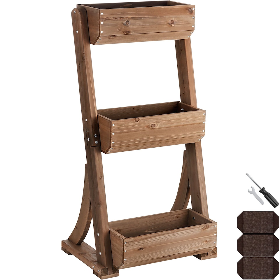 image 1 of Vertical Planter Flora in a Rustic Wooden Design with 3 to 5 Tiers and Plant Fleece Included | Brown | brown | 49 x 60 x 140 cm | 1