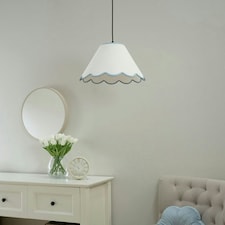 ValueLights Florie Natural Linen Large Tapered Lamp Shade with Scallop Blue Trim with LED Bulb