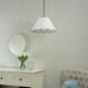 image 1 of ValueLights Florie Natural Linen Large Tapered Lamp Shade with Scallop Blue Trim with LED Bulb